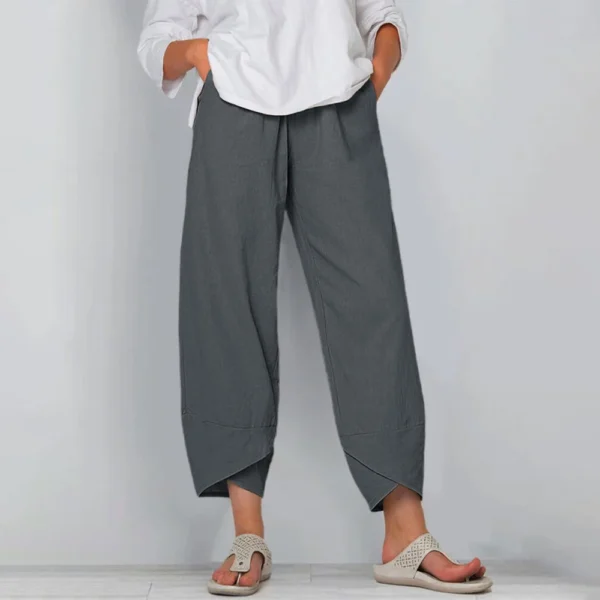 Women’s Cotton Linen Harem Pants with Patchwork | Kovlos - Image 3
