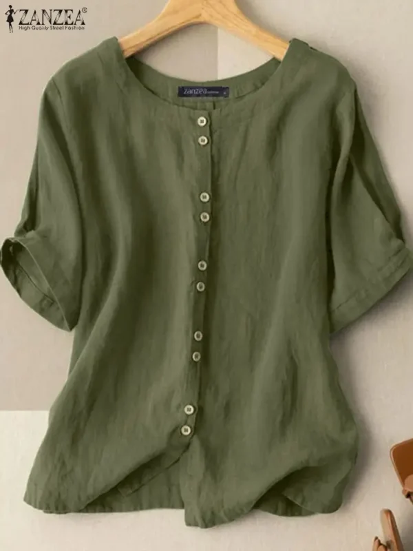 ZANZEA Women’s Summer Cotton Button-Down Blouse - Image 2