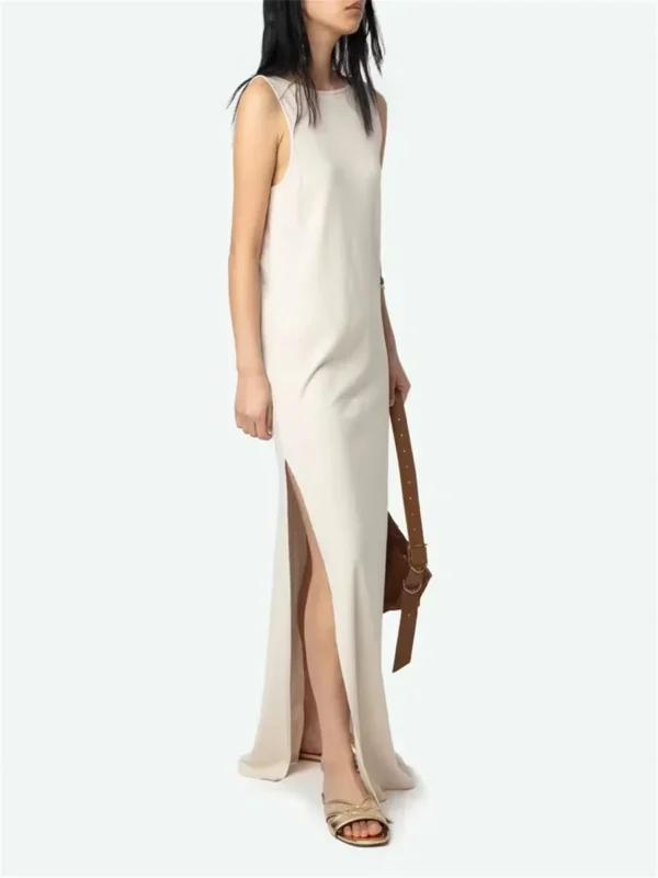 Cotton Linen Summer Dress – Sleeveless A-Line Robe - Image 4