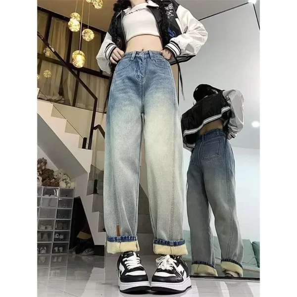 High-Waist Fleece-Lined Cotton Jeans for Winter | Kovlos - Image 2