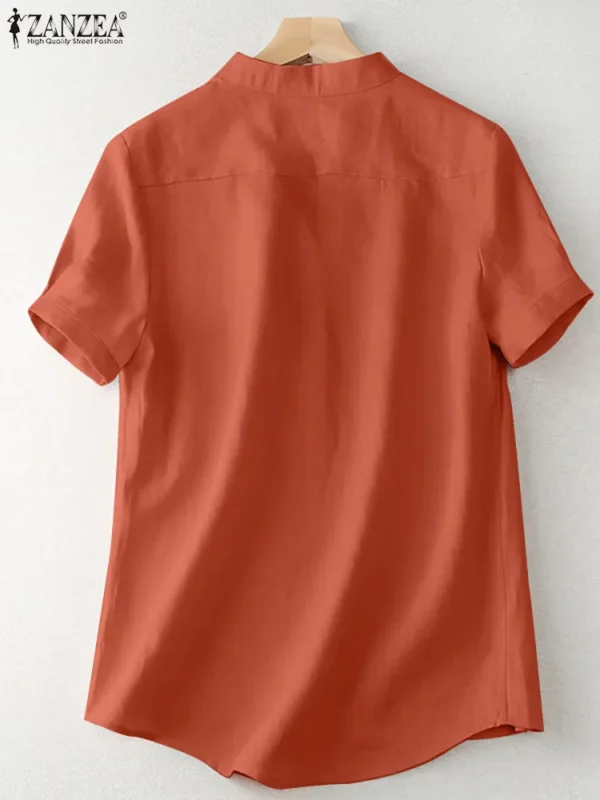 ZANZEA Women’s Summer Elegant Cotton Short Sleeve Blouse - Image 4