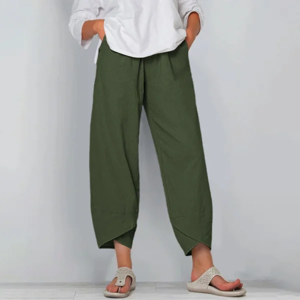 Women’s Cotton Linen Harem Pants with Patchwork | Kovlos - Image 2