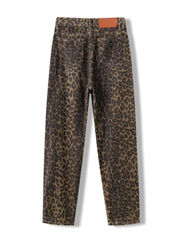 Women’s Brown Leopard Print Straight Jeans | Kovlos - Image 2