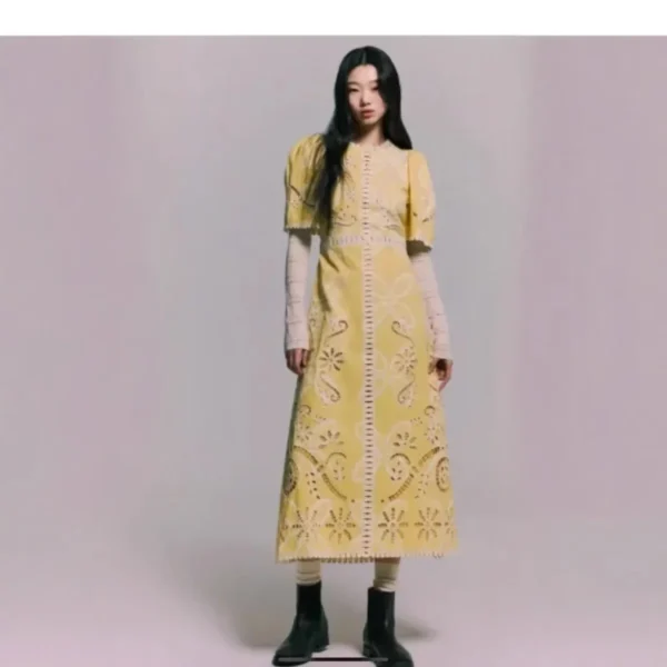 Women’s Romantic Embroidered Cotton & Linen Dress – Spring - Image 5