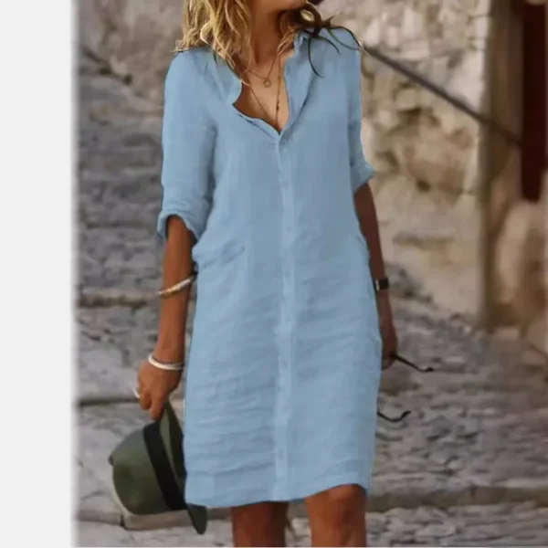 White Cotton Shirt Dress – Linen Blend Mini for Women - Image 4