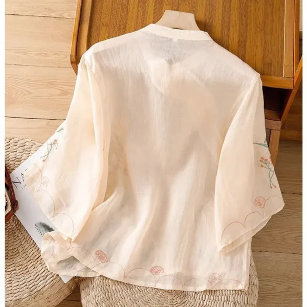 Women’s Embroidered Cotton-Linen Summer Blouse - Image 4