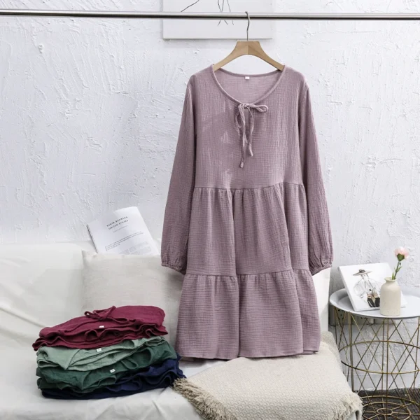 Muslin Cotton Women’s Pullover Dress – Autumn Winter - Image 2