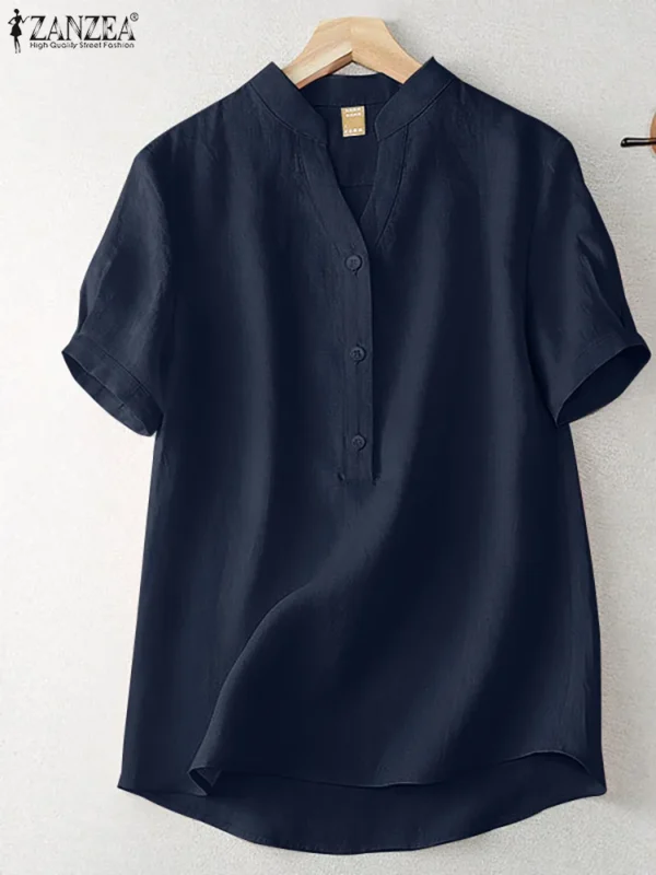 ZANZEA Women’s Summer Elegant Cotton Short Sleeve Blouse - Image 5