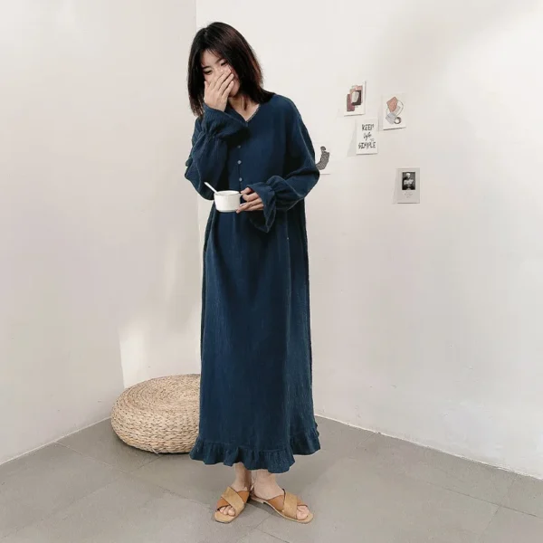 MCAO Cotton Gauze Lantern Sleeve Casual A-Line Dress - Image 5