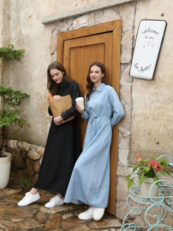 AS 2025 Light Denim Ankle-Length Casual Dress for Women - Image 4
