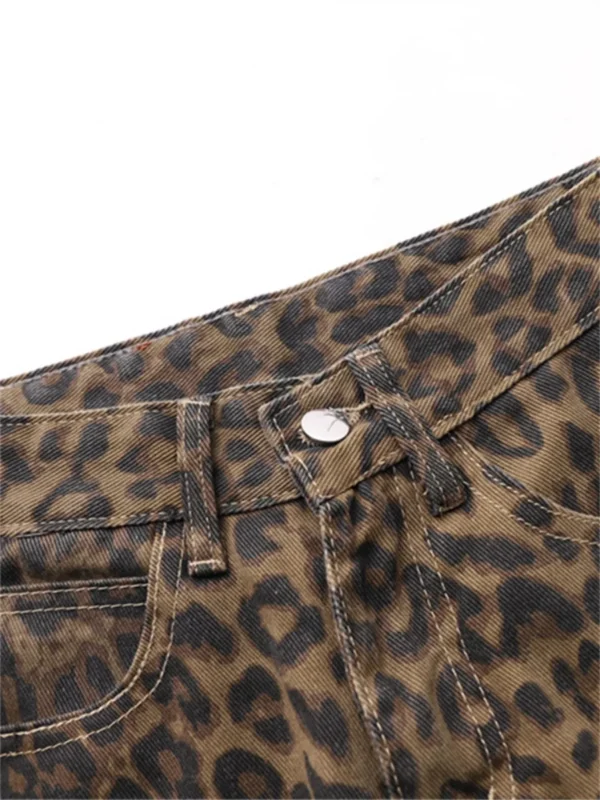 Women’s Brown Leopard Print Straight Jeans | Kovlos - Image 3
