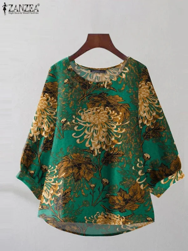 ZANZEA Women 3/4 Sleeve Cotton Blouse – Casual & Office Ready - Image 3