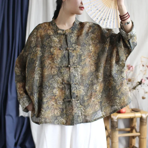 Women’s Slim Floral Top – Vintage Summer Overcoat Style - Image 3