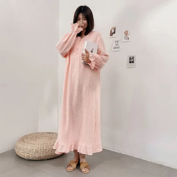 MCAO Cotton Gauze Lantern Sleeve Casual A-Line Dress - Image 6
