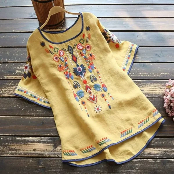 Women’s Cotton Floral Embroidery Pullover Top – Summer - Image 3