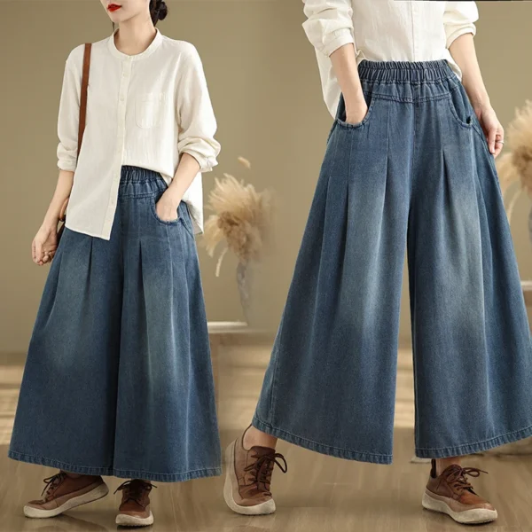 High-Waist Wide-Leg Cotton Jeans for Women | Kovlos - Image 2