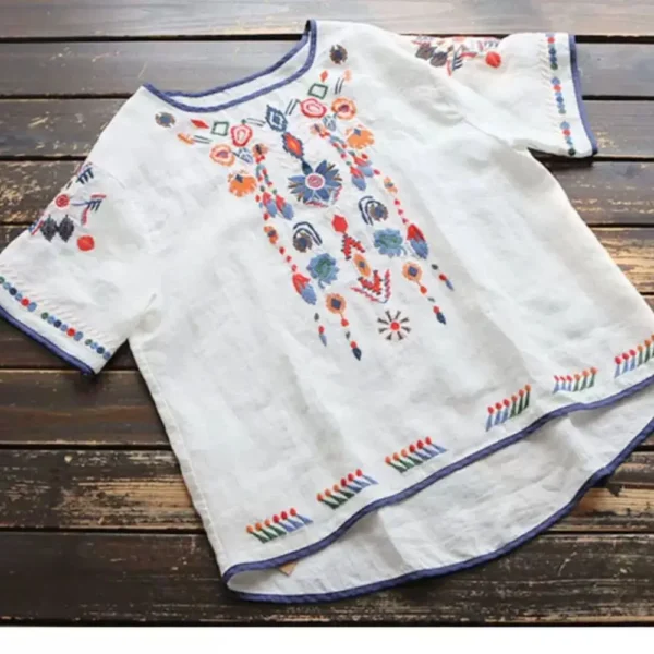 Women’s Cotton Floral Embroidery Pullover Top – Summer - Image 5