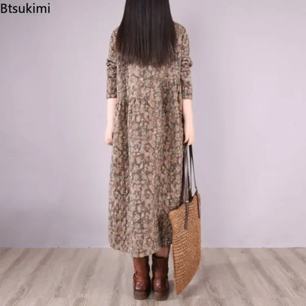 Btsukimi 2025 Autumn Cotton Linen Floral A-Line Dress - Image 3