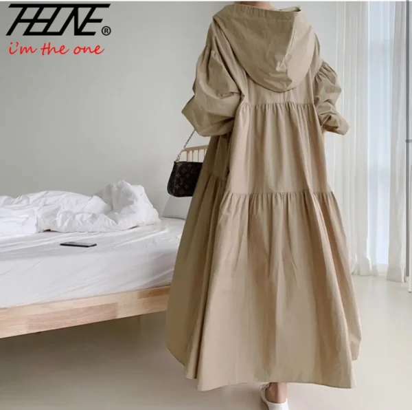 Women’s Hooded Cotton Linen A-Line Long Sleeve Dress - Image 6