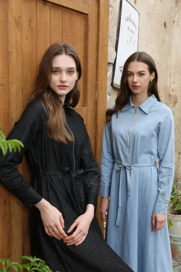 AS 2025 Light Denim Ankle-Length Casual Dress for Women - Image 3