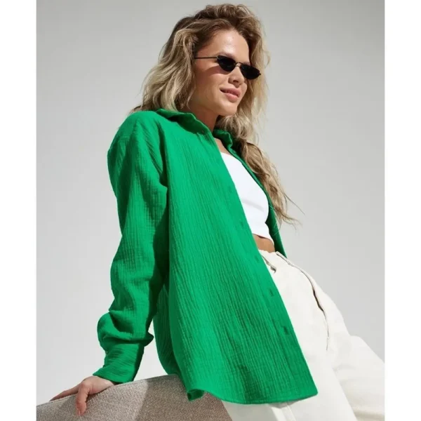 Women’s 100% Cotton Muslin Long Shirt – Casual Flannel Style - Image 4