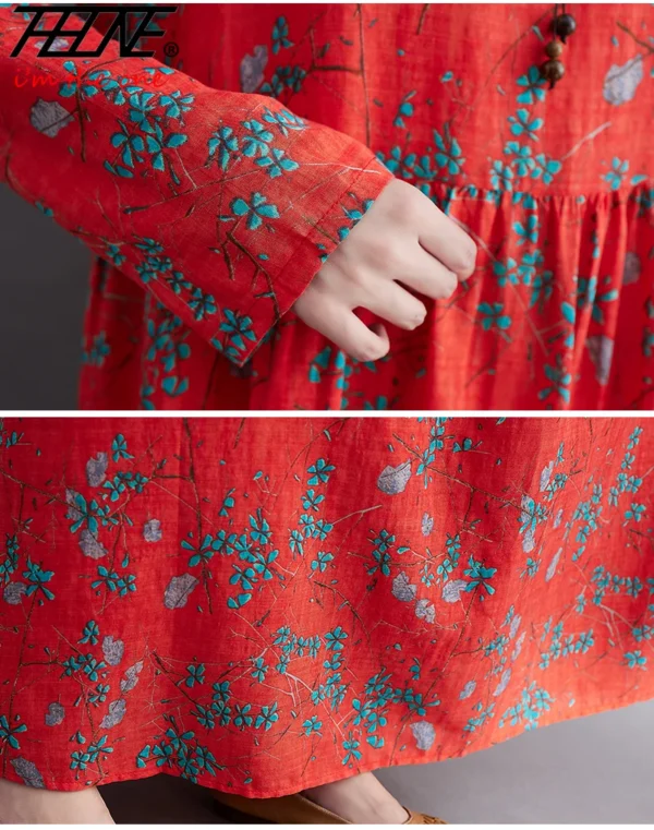 THHONE Cotton Linen Floral Casual Maxi Dress for Women - Image 6
