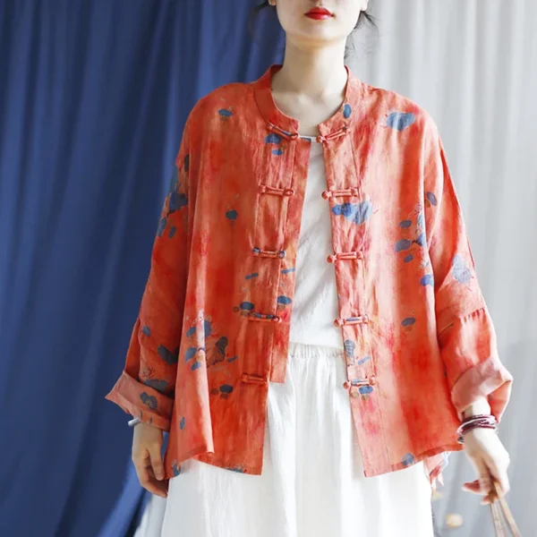 Women’s Slim Floral Top – Vintage Summer Overcoat Style - Image 2