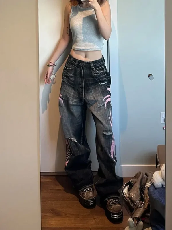 Harajuku 2025 Gothic Loose Jeans with Blade Print | Kovlos - Image 2