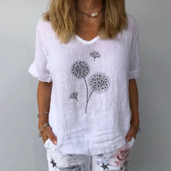 Women’s Casual Cotton Linen Printed Blouse - Image 5