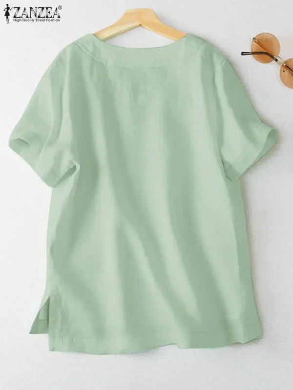 ZANZEA Women Summer Oversized Cotton V-Neck Blouse - Image 5