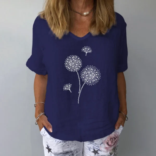 Women’s Casual Cotton Linen Printed Blouse - Image 3