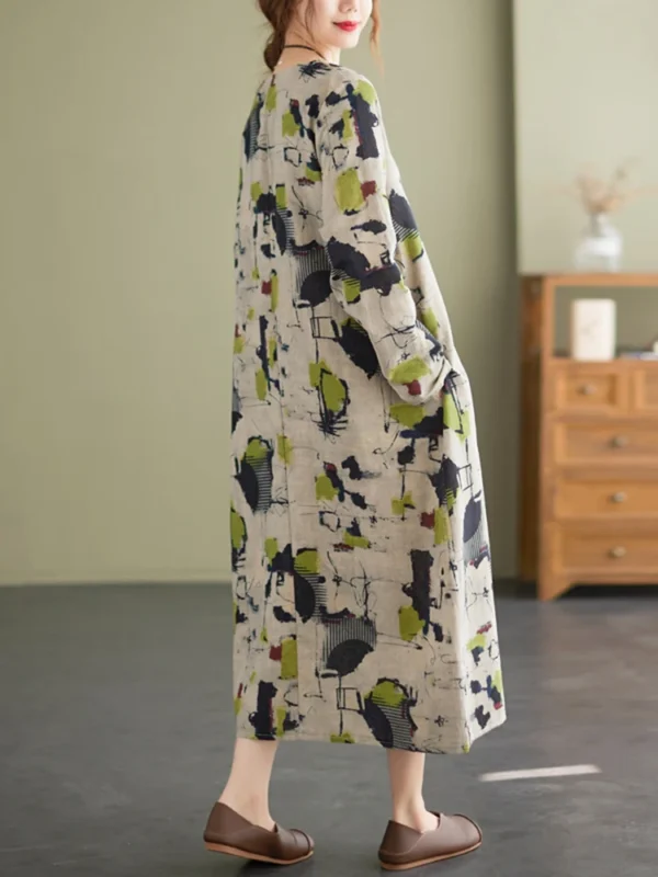 AnGenk Cotton Linen Spring Printed Casual Dress - Image 2