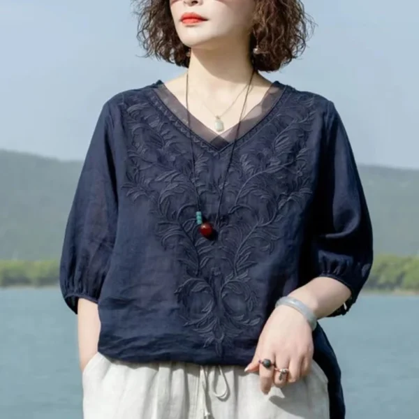 Summer Cotton Linen Tops for Women – Casual & Embroidered - Image 6