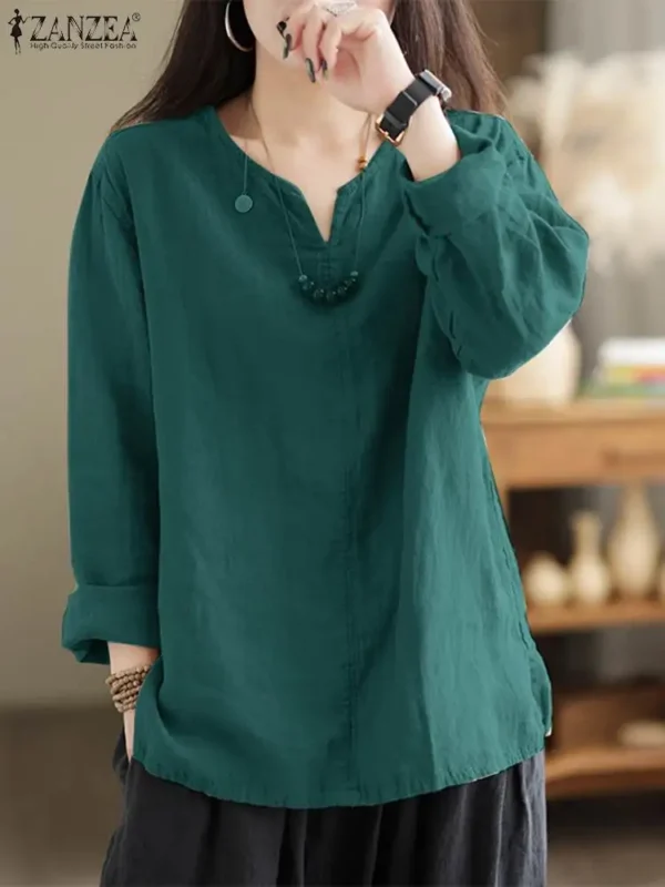 ZANZEA Women’s Autumn Cotton Long Sleeve Top - Image 6