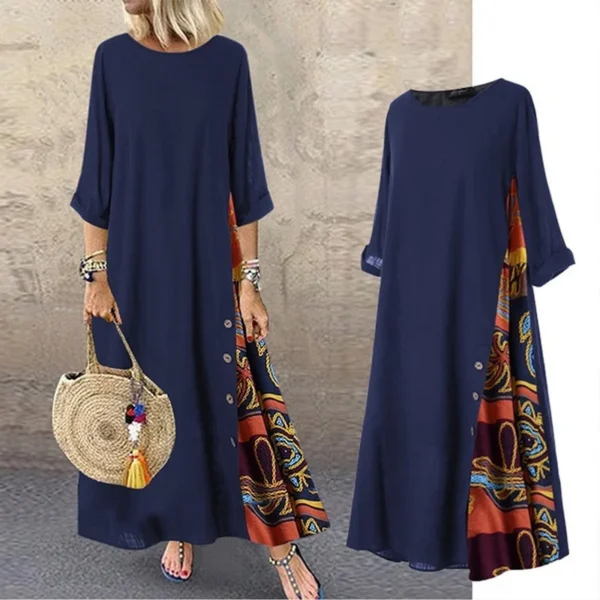 Cotton Linen Vintage Casual Maxi Dress for Women - Image 2