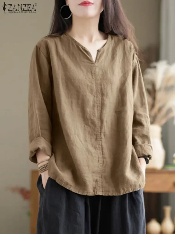 ZANZEA Women’s Autumn Cotton Long Sleeve Top - Image 2