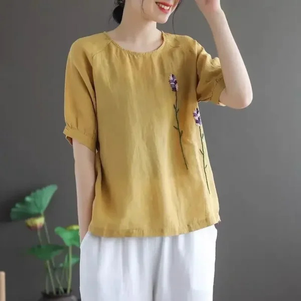 100% Cotton Embroidered Loose Pullover Casual Top – White - Image 2