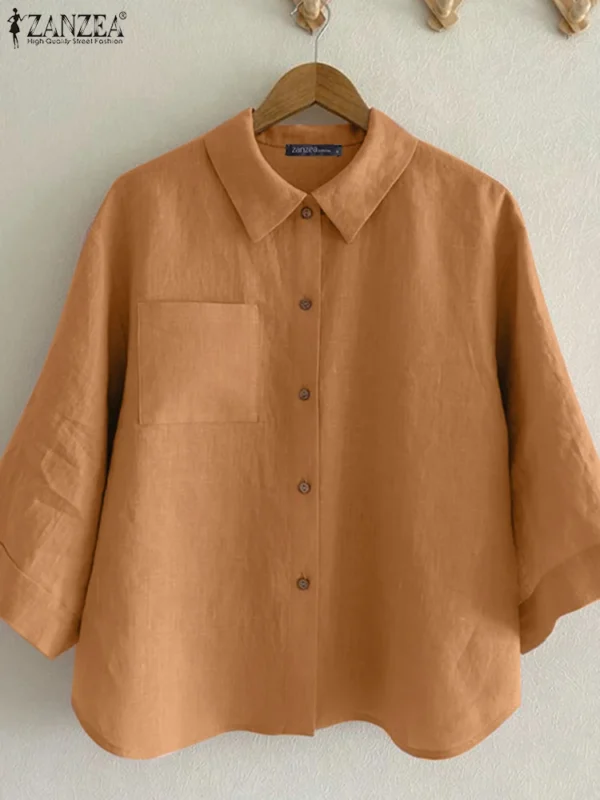 ZANZEA Women’s 3/4 Sleeve Cotton Shirt – Summer Casual - Image 2
