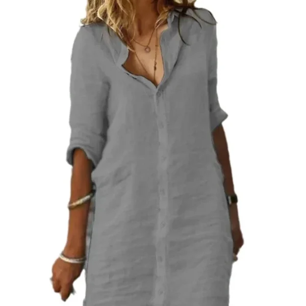 White Cotton Shirt Dress – Linen Blend Mini for Women - Image 5