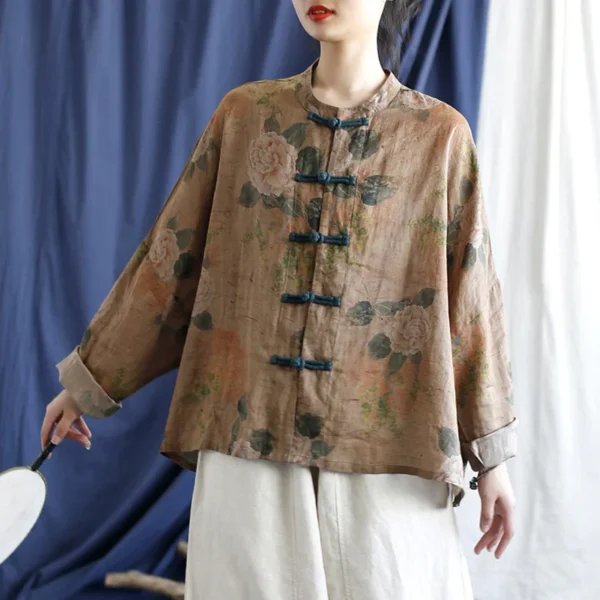 Women’s Slim Floral Top – Vintage Summer Overcoat Style - Image 4