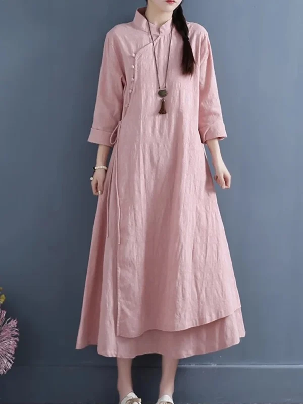 NYFS 2025 Spring Women’s Layered Cotton Linen Dress - Image 4