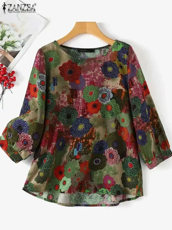 ZANZEA Women’s Long Sleeve Round Neck Cotton Blouse - Image 3