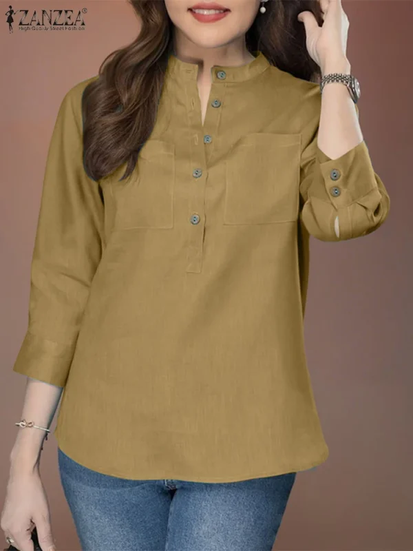 ZANZEA Women 3/4 Sleeve Cotton Blouse – Casual & Office Wear - Image 2