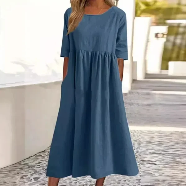 Summer Women’s Cotton Linen Casual Ankle-Length Dress - Image 2