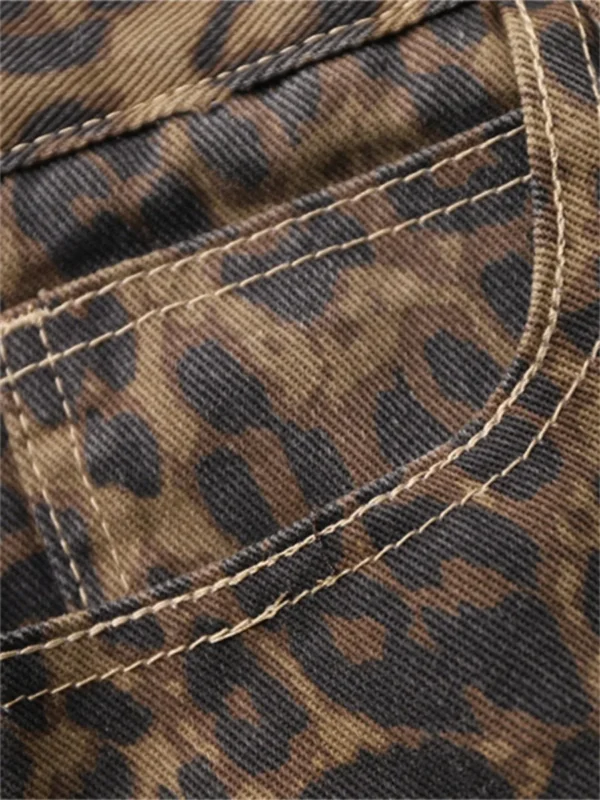 Women’s Brown Leopard Print Straight Jeans | Kovlos - Image 4