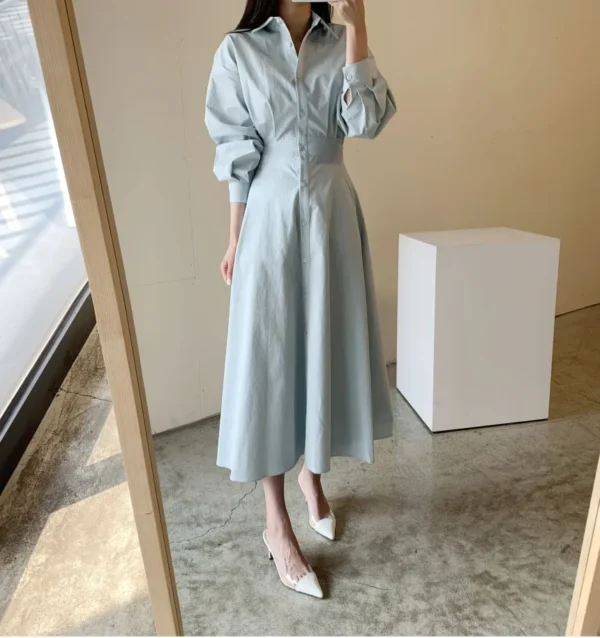 Yunting Autumn Chiffon A-Line Shirt Dress for Women - Image 3