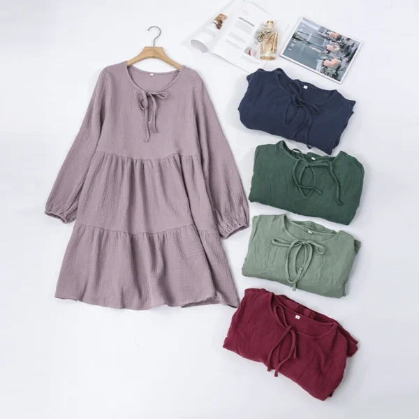 Muslin Cotton Women’s Pullover Dress – Autumn Winter - Image 5