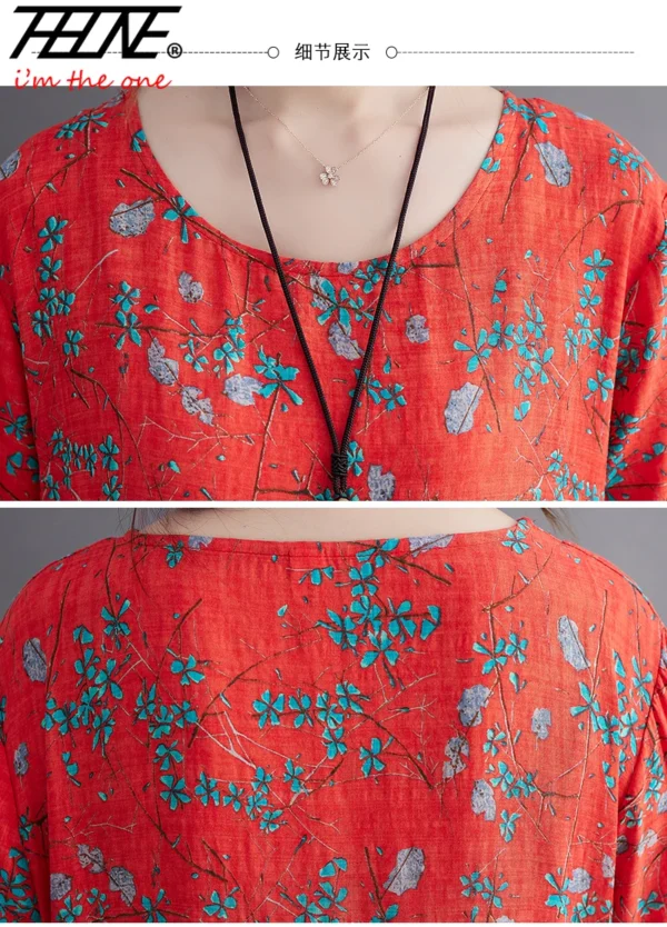THHONE Cotton Linen Floral Casual Maxi Dress for Women - Image 5