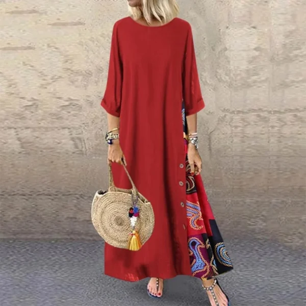 Cotton Linen Vintage Casual Maxi Dress for Women - Image 3