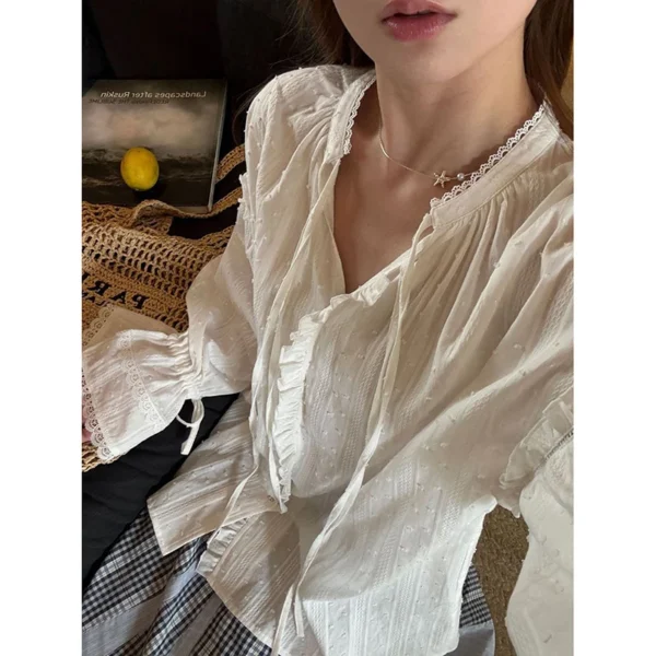 JMPRS 100% Cotton Lace-Up Short Sleeve Women’s Blouse - Image 6